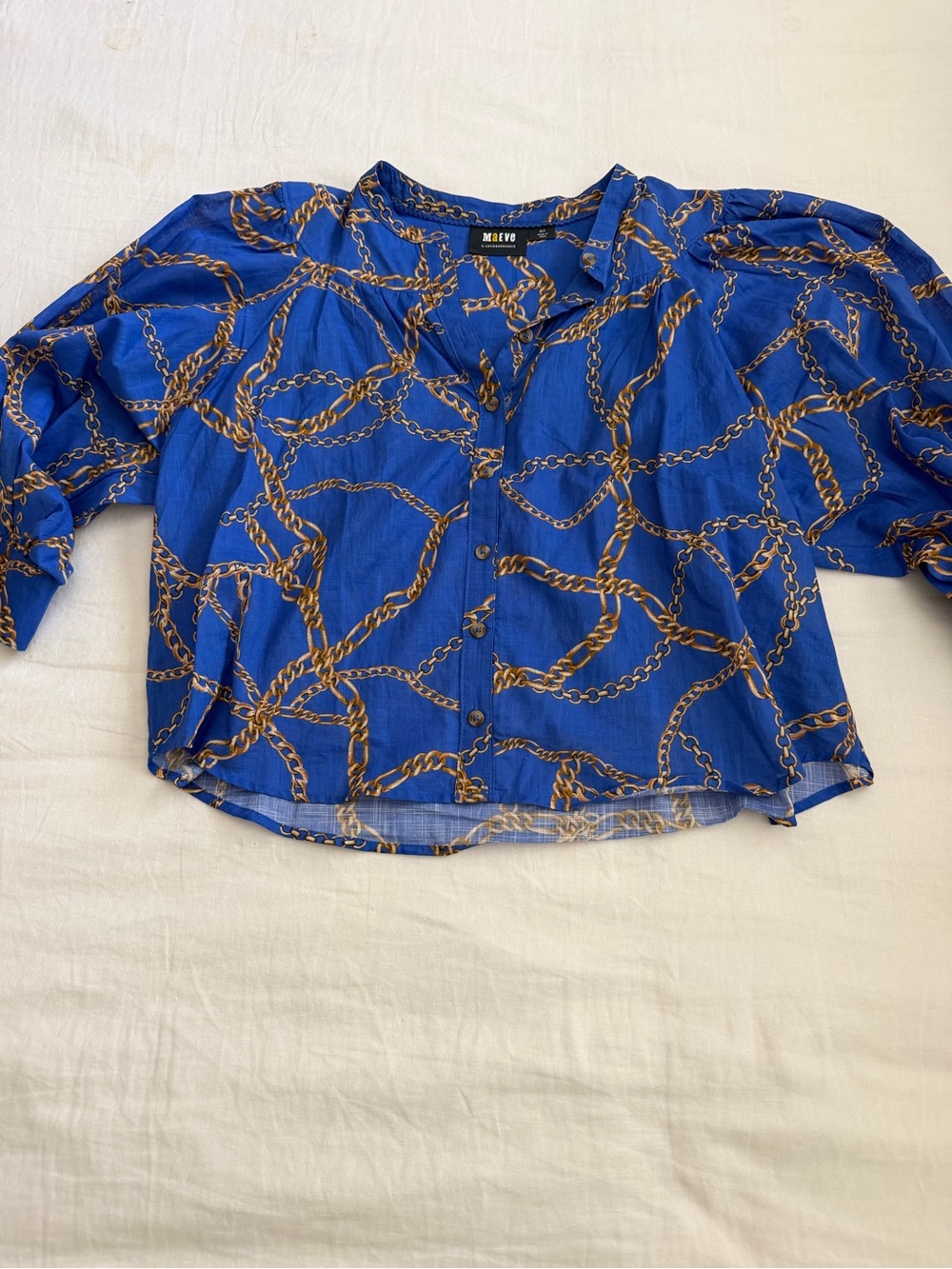 Anthropologie Blue Chain-Print Button Front Blouse